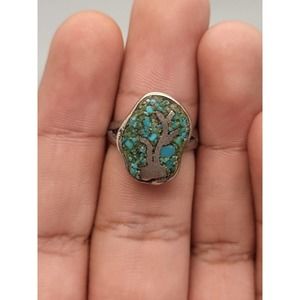 Sterling Silver Crushed Turquoise Ring Size 6.5